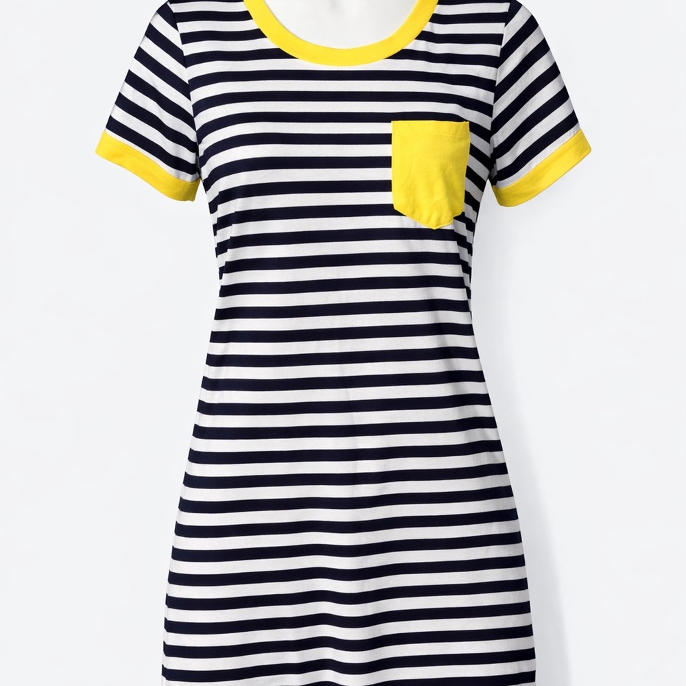 Striped Black and White Dress with Yellow Accents